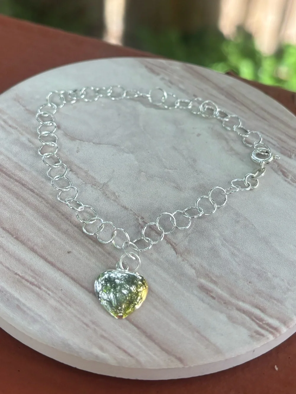 925 Sterling Silver Polished Heart Dangle Link Bracelet 7.5 Inches 2.87 grams
